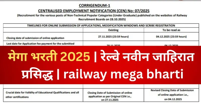 मेगा भरती 2025 रेल्वे नवीन जाहिरात प्रसिद्ध railway mega bharti 20251202 160837 0000
